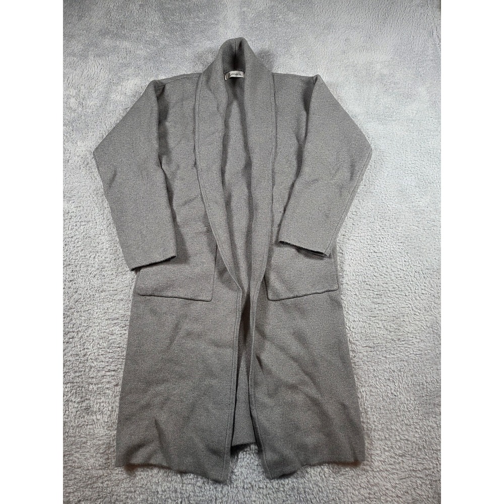 Minimalist Womens Grey Open Front Knit Cardigan Sweater Shawl Cozy Longline Coat - Picture 7 of 8